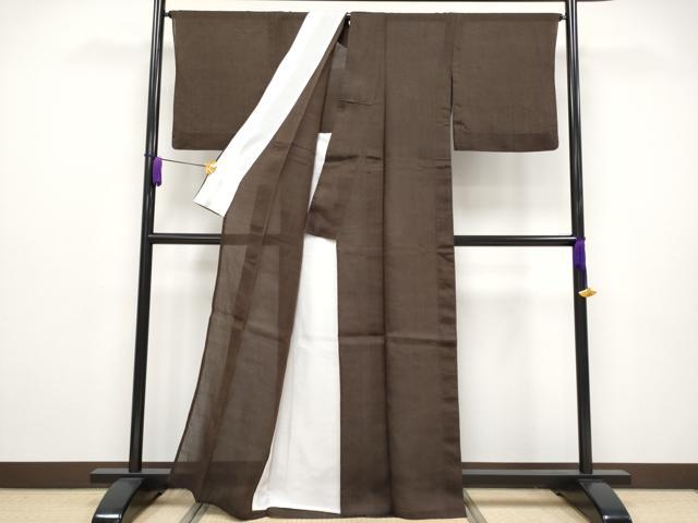 平和屋本店■極上　夏物　石川県指定無形文化財　能登上布　本麻手織上布　山崎仁一作　赤墨色地　証紙・反端付き　逸品　CYAA2891s5