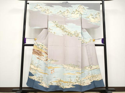 平和屋着物■極上　訪問着　単衣　京友禅　駒刺繍　浜松風景文　金彩　逸品　CYAA2892s5