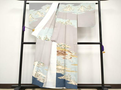 平和屋着物■極上　訪問着　単衣　京友禅　駒刺繍　浜松風景文　金彩　逸品　CYAA2892s5