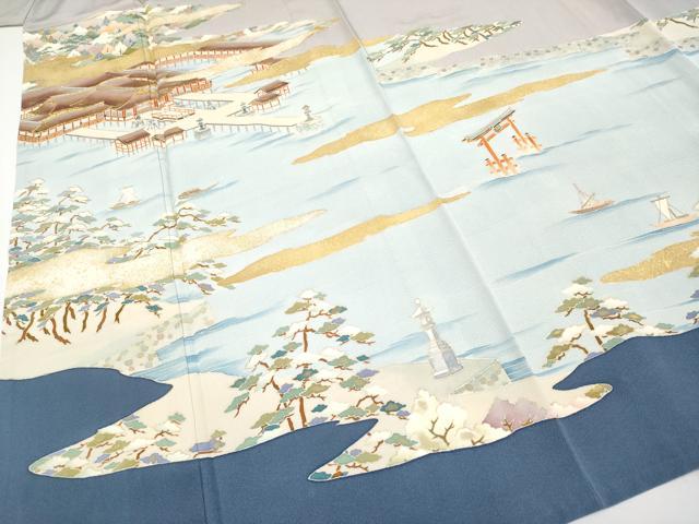 平和屋着物■極上　訪問着　単衣　京友禅　駒刺繍　浜松風景文　金彩　逸品　CYAA2892s5