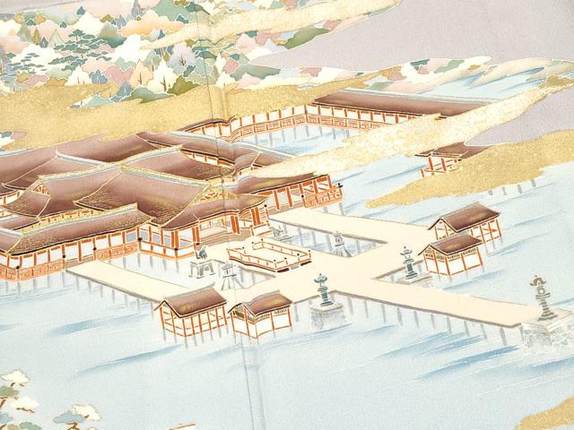 平和屋着物■極上　訪問着　単衣　京友禅　駒刺繍　浜松風景文　金彩　逸品　CYAA2892s5