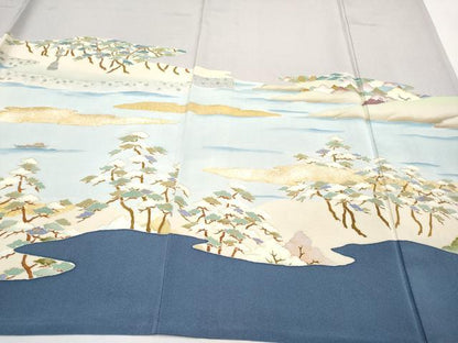 平和屋着物■極上　訪問着　単衣　京友禅　駒刺繍　浜松風景文　金彩　逸品　CYAA2892s5