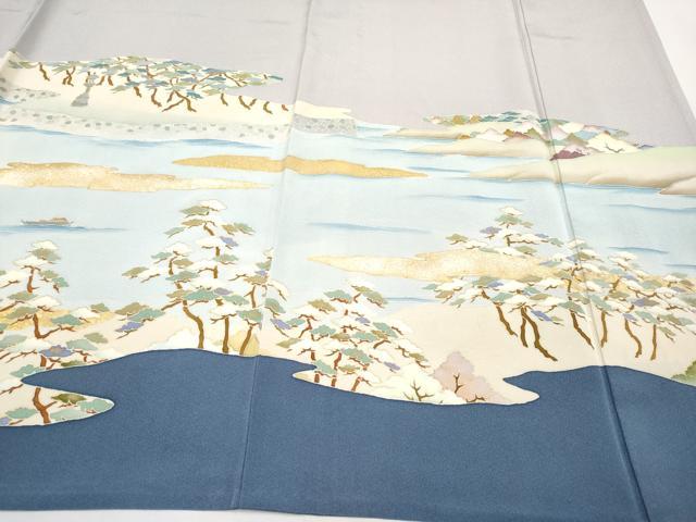 平和屋着物■極上　訪問着　単衣　京友禅　駒刺繍　浜松風景文　金彩　逸品　CYAA2892s5