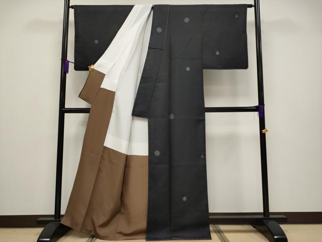 平和屋着物●極上 お召 吉祥丸文 黒地 逸品 未使用 CYAA2905s5