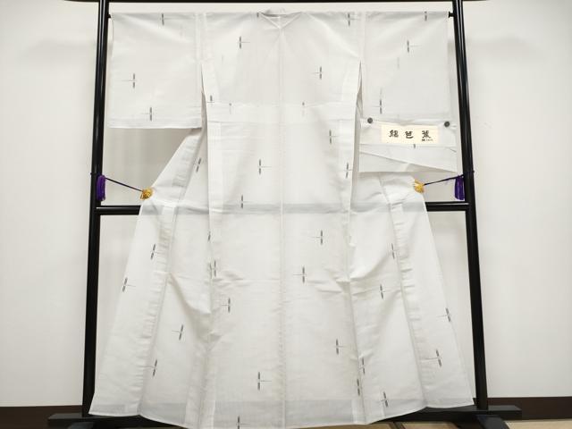 平和屋着物＊極上 夏物 小紋 絽芭蕉 縦絽 トンボ 素色 証紙付き 逸品 未使用 CYAA2907s5