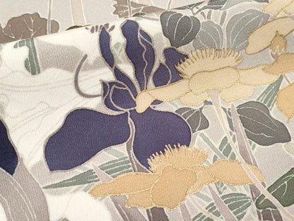 平和屋本店■極上　中井恭三　訪問着　京友禅　刺繍　枝花文　たとう紙付き　金彩　枯野色地　逸品　CYAA2914s5
