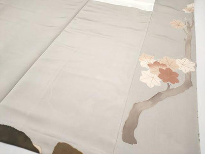 平和屋本店■極上　中井恭三　訪問着　京友禅　刺繍　枝花文　たとう紙付き　金彩　枯野色地　逸品　CYAA2914s5