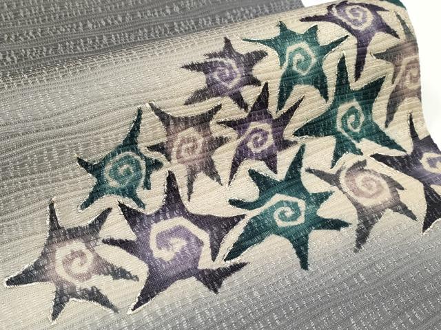 平和屋着物＊極上 夏物 太鼓柄袋帯 貝殻 金彩 源氏鼠色地 逸品 CYAA2922s5