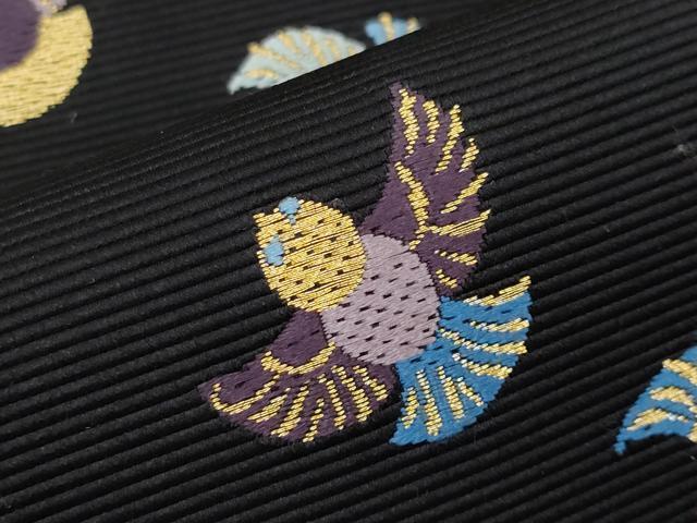 平和屋着物●極上 西陣の老舗 1782年創業 山下織物 六通柄袋帯 唐織 よろこび ふくら雀 黒地 金糸 逸品 CYAA2931s5