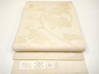 平和屋本店＊極上 夏物 本場筑前博多織 草木染 手織工房 染匠：小森久 全通柄袋帯 葡萄蔦の葉文 金糸 証紙付き 逸品 CYAA2933s5
