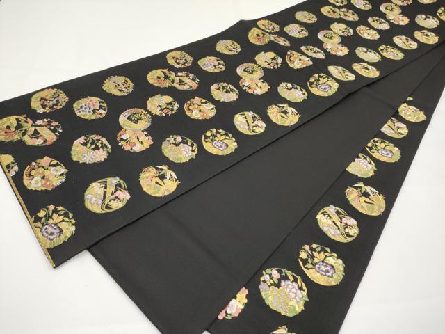 平和屋着物■極上　西陣の老舗　1782年創業　山下織物　六通柄袋帯　唐織　花丸文　黒地　金糸　逸品　CYAA2935s5