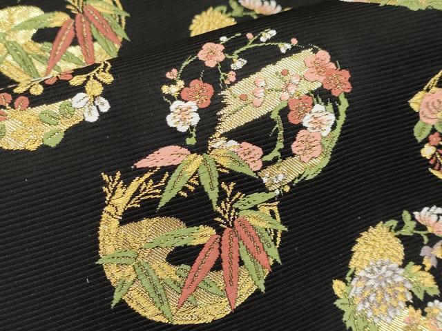 平和屋着物■極上　西陣の老舗　1782年創業　山下織物　六通柄袋帯　唐織　花丸文　黒地　金糸　逸品　CYAA2935s5