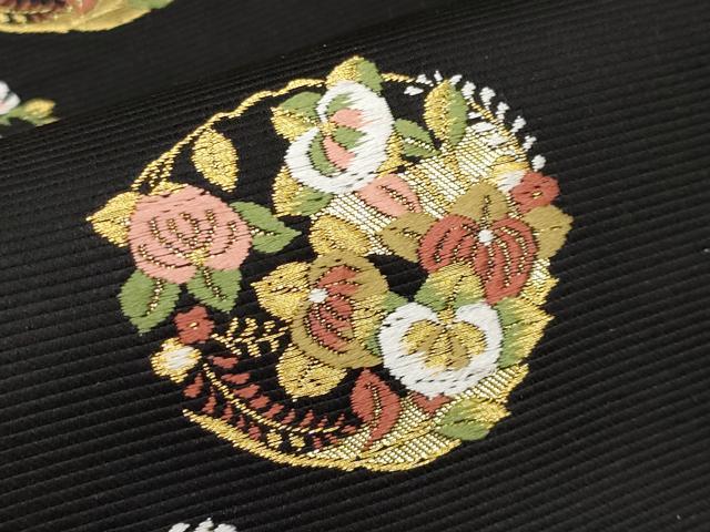 平和屋着物■極上　西陣の老舗　1782年創業　山下織物　六通柄袋帯　唐織　花丸文　黒地　金糸　逸品　CYAA2935s5
