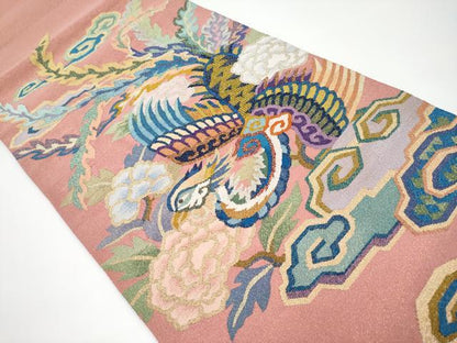 平和屋本店■極上　手織綴れ　山鹿清華　中国三大刺繍　相良刺繍　太鼓柄袋帯　モール　瑞雲鳳凰文　金糸　真赭色　逸品　CYAA2942s5