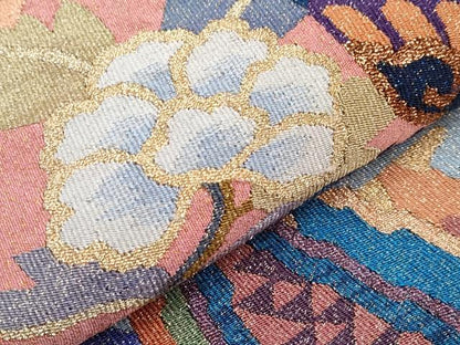 平和屋本店■極上　手織綴れ　山鹿清華　中国三大刺繍　相良刺繍　太鼓柄袋帯　モール　瑞雲鳳凰文　金糸　真赭色　逸品　CYAA2942s5