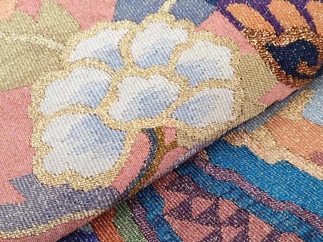 平和屋本店■極上　手織綴れ　山鹿清華　中国三大刺繍　相良刺繍　太鼓柄袋帯　モール　瑞雲鳳凰文　金糸　真赭色　逸品　CYAA2942s5