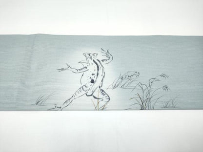 平和屋着物■極上　夏物　九寸名古屋帯　手描き　鳥獣戯画　水色地　逸品　CYAA2973s5