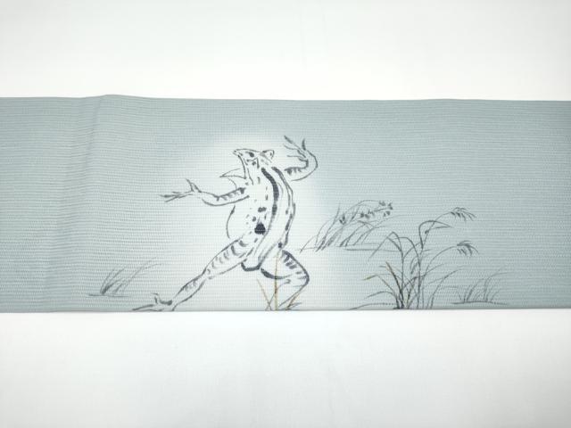 平和屋着物■極上　夏物　九寸名古屋帯　手描き　鳥獣戯画　水色地　逸品　CYAA2973s5