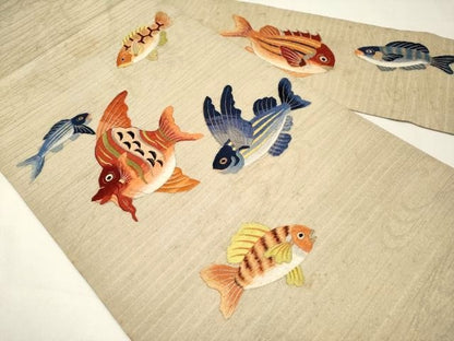 平和屋本店＊極上 夏物 アンティーク 大正ロマン 九寸名古屋帯 総刺繍 魚 金銀糸 逸品 CYAA2977s5