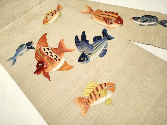 平和屋本店＊極上 夏物 アンティーク 大正ロマン 九寸名古屋帯 総刺繍 魚 金銀糸 逸品 CYAA2977s5