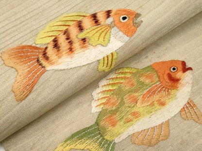 平和屋本店＊極上 夏物 アンティーク 大正ロマン 九寸名古屋帯 総刺繍 魚 金銀糸 逸品 CYAA2977s5