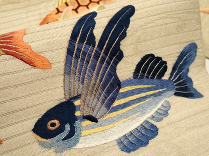 平和屋本店＊極上 夏物 アンティーク 大正ロマン 九寸名古屋帯 総刺繍 魚 金銀糸 逸品 CYAA2977s5