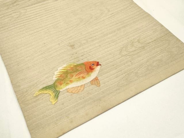 平和屋本店＊極上 夏物 アンティーク 大正ロマン 九寸名古屋帯 総刺繍 魚 金銀糸 逸品 CYAA2977s5