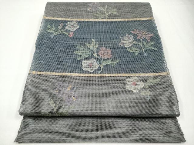 平和屋着物＊極上 夏物 1854年創業 帯屋捨松 八寸名古屋帯 横段草花文 金銀糸 丼鼠色地 逸品 CYAA2979s5