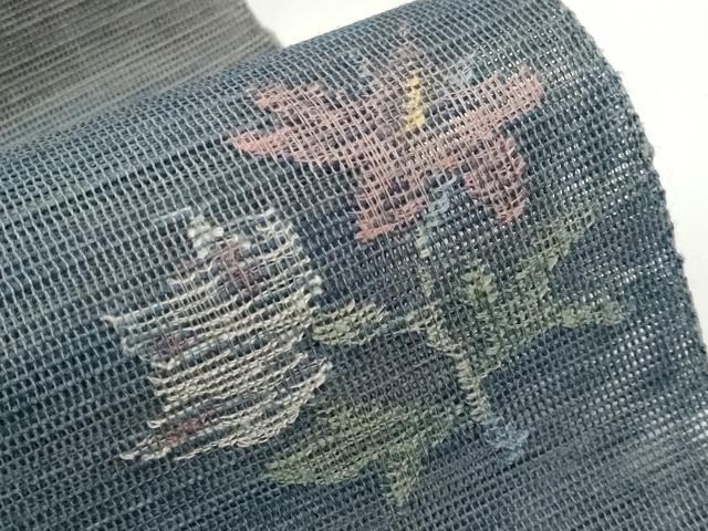 平和屋着物＊極上 夏物 1854年創業 帯屋捨松 八寸名古屋帯 横段草花文 金銀糸 丼鼠色地 逸品 CYAA2979s5