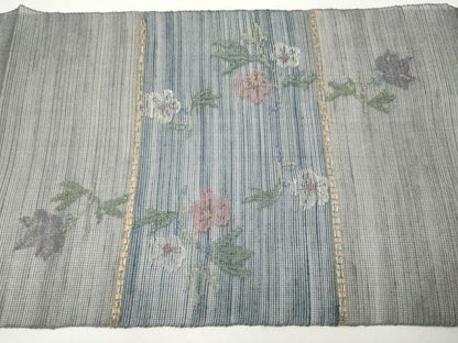 平和屋着物＊極上 夏物 1854年創業 帯屋捨松 八寸名古屋帯 横段草花文 金銀糸 丼鼠色地 逸品 CYAA2979s5