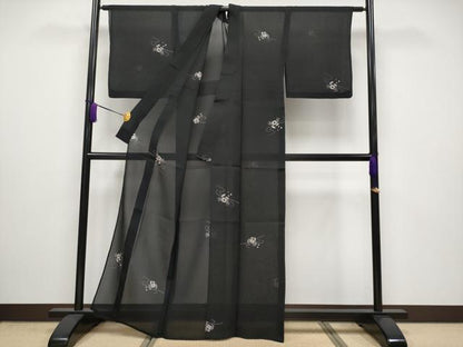 平和屋着物＊極上 夏物 紗紬 蟹 カニ 黒地 逸品 CYAA2994s5