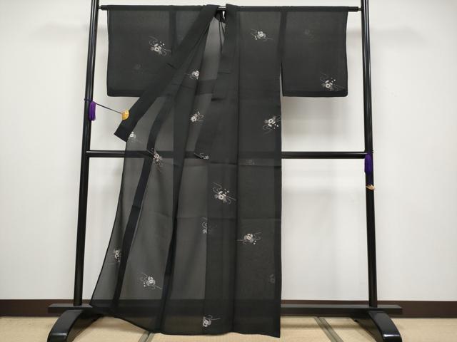 平和屋着物＊極上 夏物 紗紬 蟹 カニ 黒地 逸品 CYAA2994s5