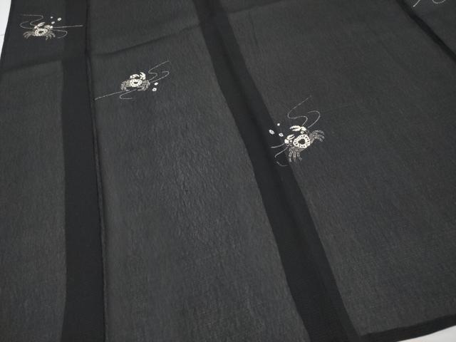 平和屋着物＊極上 夏物 紗紬 蟹 カニ 黒地 逸品 CYAA2994s5