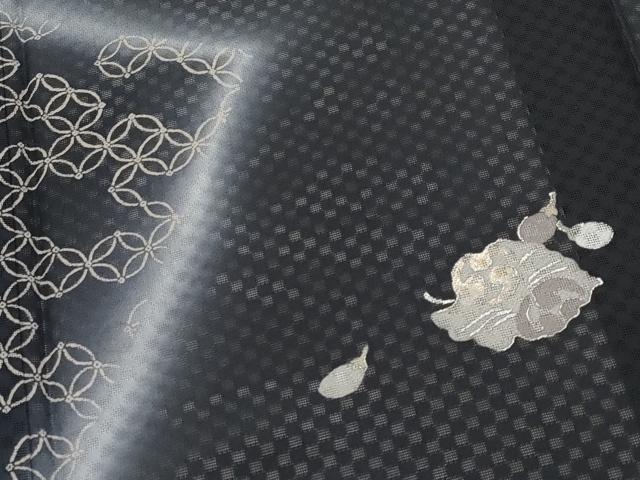 平和屋着物＊極上 夏物 訪問着 市松紋紗 竹垣舞葉文 暈し染め 黒地 金銀彩 逸品 CYAA2996s5