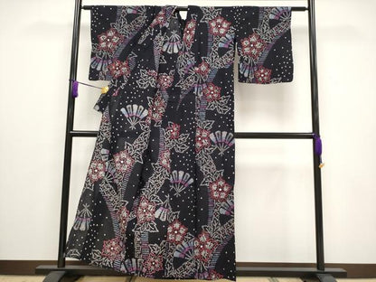 平和屋着物∴極上 夏物 浴衣 有松鳴海絞り 桧扇花文 濃紺地 綿 逸品 CYAA3012s5