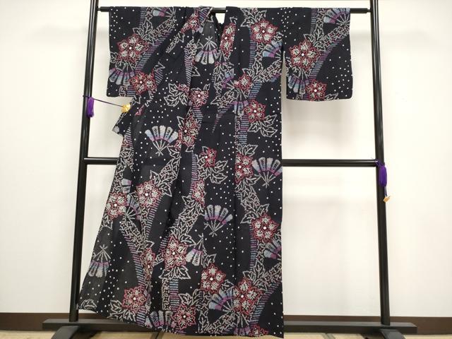 平和屋着物∴極上 夏物 浴衣 有松鳴海絞り 桧扇花文 濃紺地 綿 逸品 CYAA3012s5