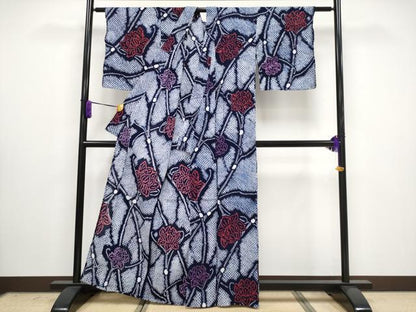 平和屋着物∴極上 夏物 浴衣 有松鳴海絞り 枝花文 綿 逸品 CYAA3019s5