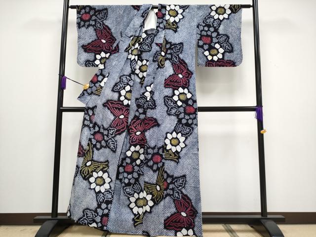 平和屋着物∴極上 夏物 浴衣 有松鳴海絞り 花蝶文 綿 逸品 未使用 CYAA3022s5