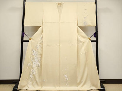 平和屋本店●極上　訪問着　総刺繍　手刺繍　胡蝶蘭　金銀糸　蜂蜜色地　逸品　CYAA5049s6