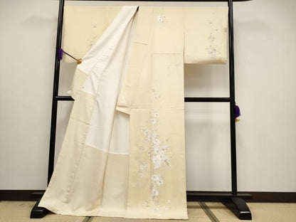 平和屋本店●極上　訪問着　総刺繍　手刺繍　胡蝶蘭　金銀糸　蜂蜜色地　逸品　CYAA5049s6