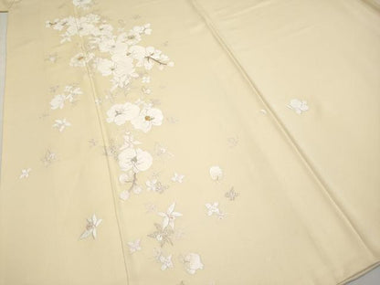 平和屋本店●極上　訪問着　総刺繍　手刺繍　胡蝶蘭　金銀糸　蜂蜜色地　逸品　CYAA5049s6