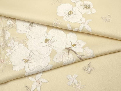 平和屋本店●極上　訪問着　総刺繍　手刺繍　胡蝶蘭　金銀糸　蜂蜜色地　逸品　CYAA5049s6