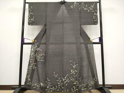 平和屋着物＊極上 夏物 訪問着 絽紬 刺繍 枝花文 檳榔子染色地 逸品 CYAA3039s5