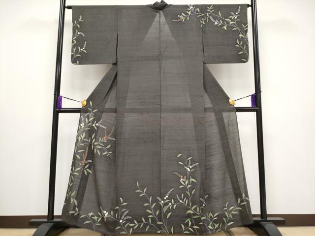 平和屋着物＊極上 夏物 訪問着 絽紬 刺繍 枝花文 檳榔子染色地 逸品 CYAA3039s5