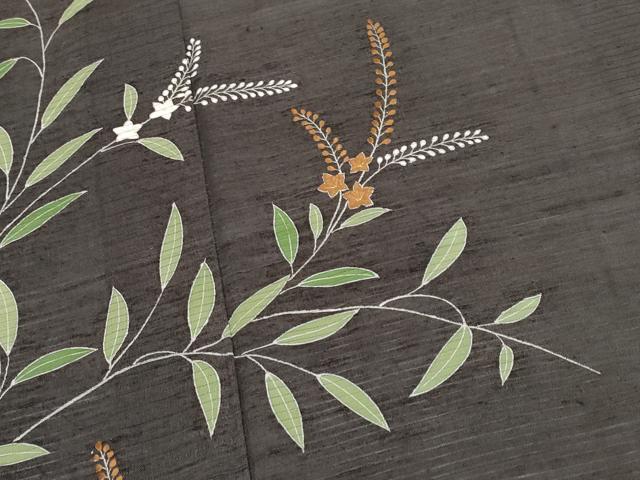平和屋着物＊極上 夏物 訪問着 絽紬 刺繍 枝花文 檳榔子染色地 逸品 CYAA3039s5