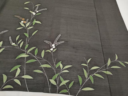 平和屋着物＊極上 夏物 訪問着 絽紬 刺繍 枝花文 檳榔子染色地 逸品 CYAA3039s5