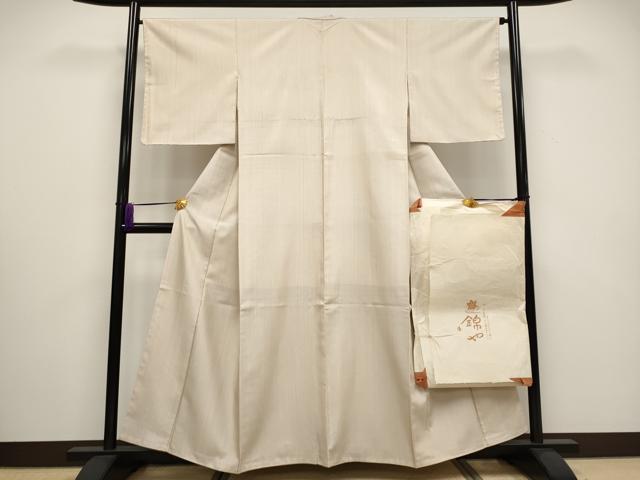 平和屋着物●極上　日本橋人形町　創業70年　錦や　紬　江戸小紋　万筋　白×土色　たとう紙付き　逸品　未使用　CYAA3048s5