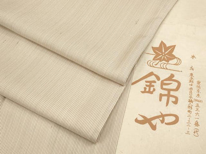 平和屋着物●極上　日本橋人形町　創業70年　錦や　紬　江戸小紋　万筋　白×土色　たとう紙付き　逸品　未使用　CYAA3048s5