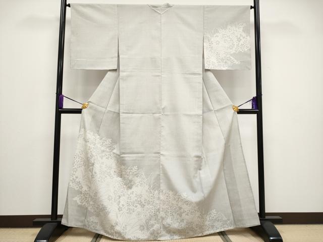 平和屋着物▽極上 本塩沢 訪問着 単衣 雲取り秋草文 蚊絣 逸品 未使用 CYAA3059s5