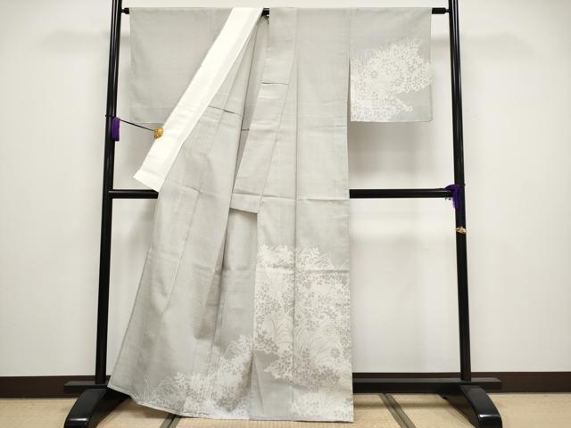平和屋着物▽極上 本塩沢 訪問着 単衣 雲取り秋草文 蚊絣 逸品 未使用 CYAA3059s5